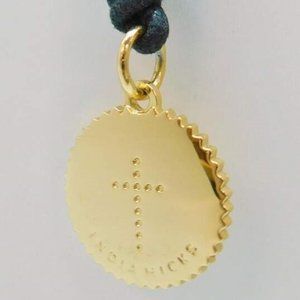 India Hicks Designer Gold Cross Christian Token Pendant Black Leather Cord Ne…
